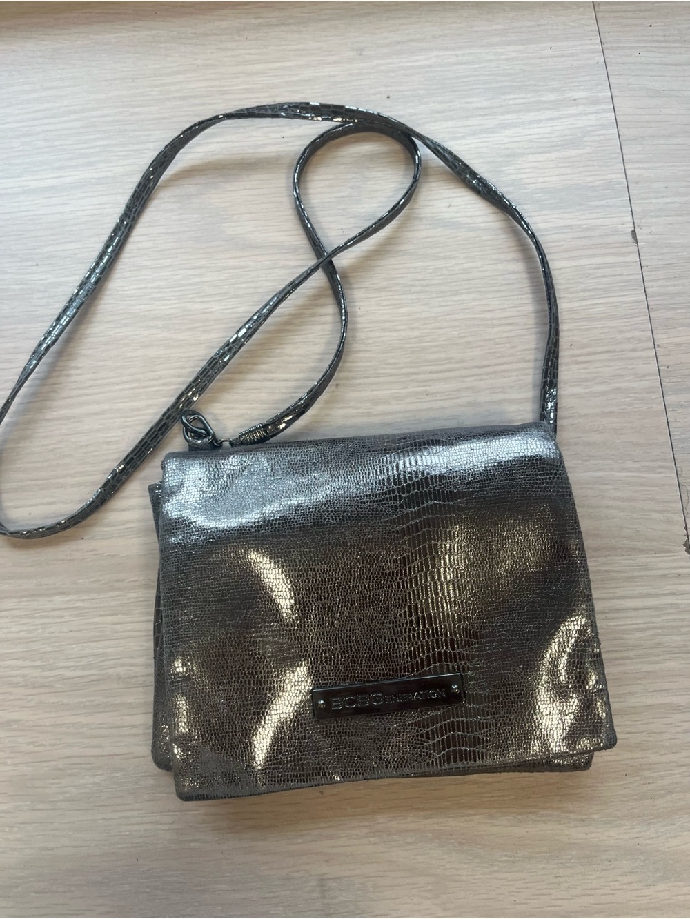 BCBGeneration Metallic Gunmetal Lizard-Embossed Crossbody Bag